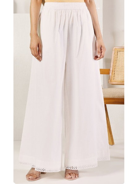 White Colour Rayon Western Ladies Palazzo Exporters In India BTM025
